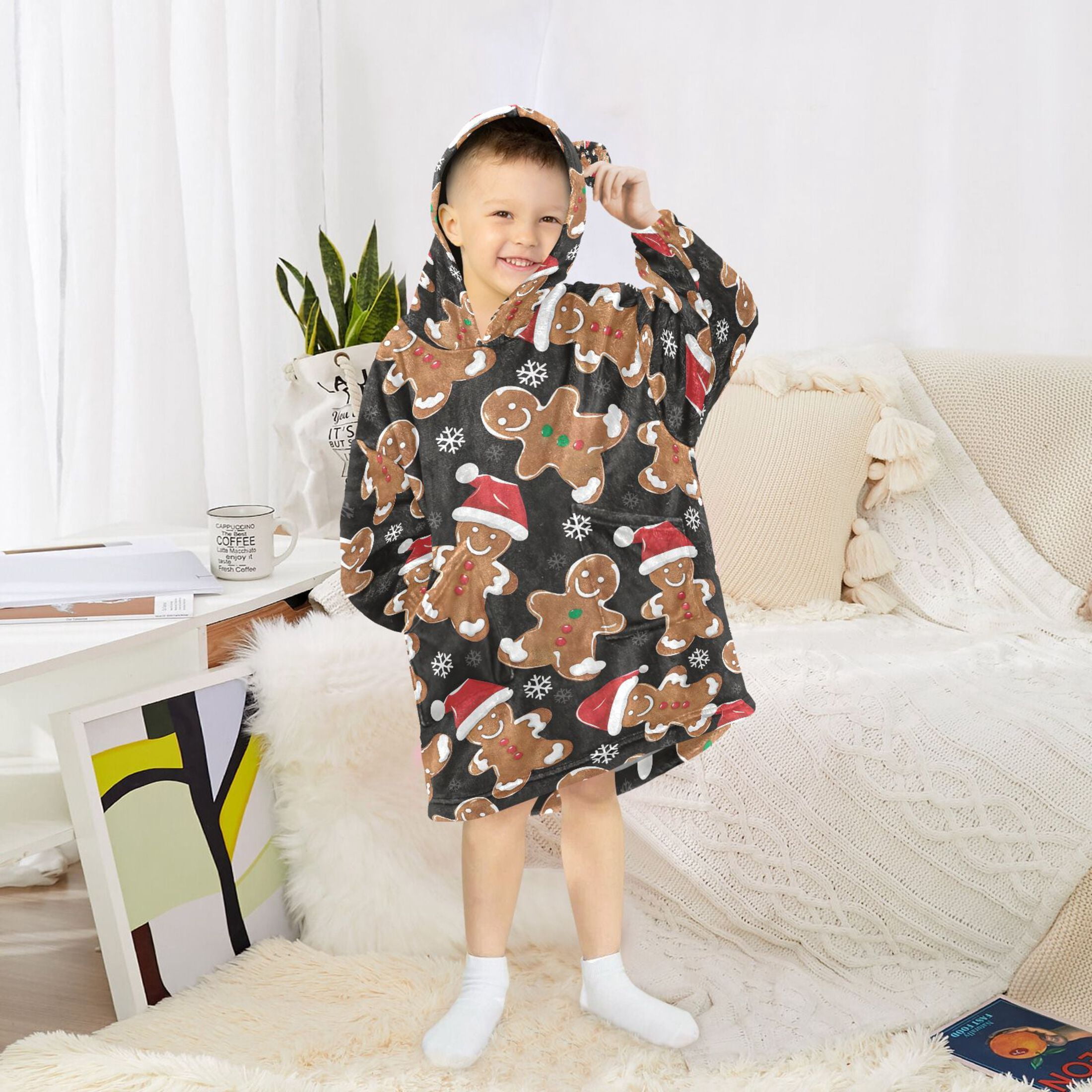 joogoo Wearable Blanket Hoodie for Gingerbread Man Christmas Oversized Sherpa Hooded 3-14 YR M
