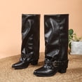 thumbnail image 6 of DeHolifer Women's Boots Studded Fold Over Chunky Heel Boots Cowboy Cowgirl Slouchy Pull On Boots, 6 of 8