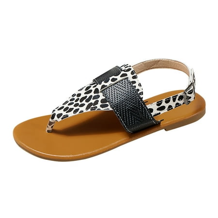 

sandals for Women Sandals For Women Ladies Flip Flops Flat Sandals Buckle Rome Shoes Colorblock Flat Thong Sandals PU Dress Sandals for Women White