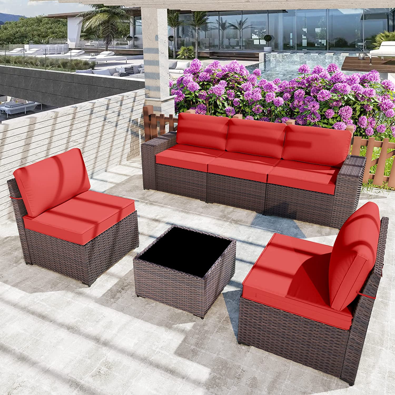 Kullavik 6 Pieces Patio Furniture Set Outdoor Sectional Ratten Wicker