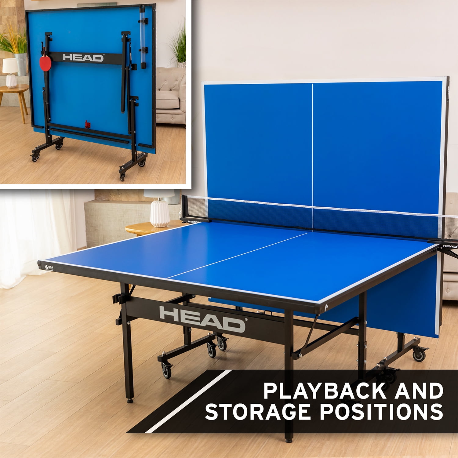 HEAD 15mm Surface Grand Slam Indoor Ping Pong Table Tennis with Net and Post Set