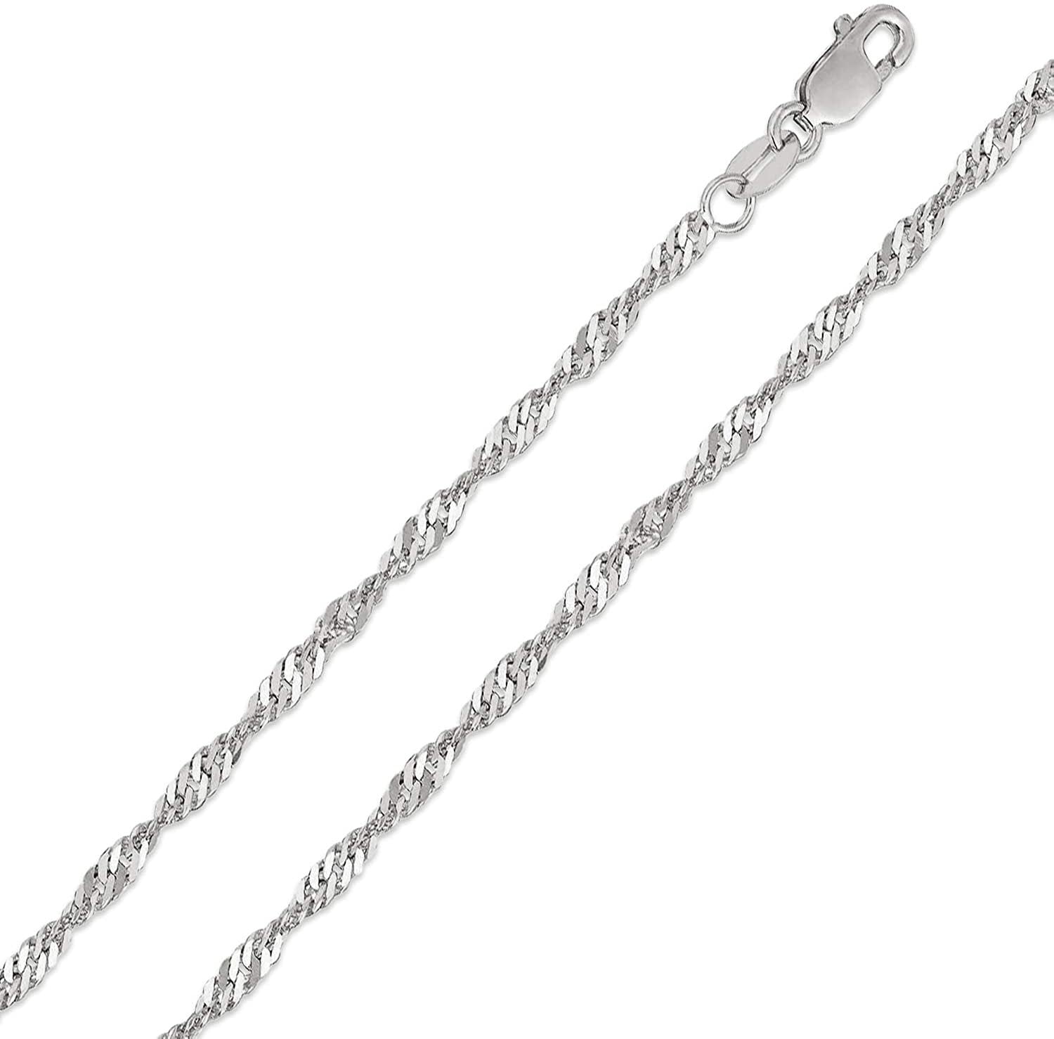 24 inch 10k White Gold 1.7mm Ropa Chain Necklace 10 inch 