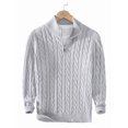 thumbnail image 3 of Men Half Zip Mock Neck Cable Knit Cotton Pullover Sweater Gray XXXL, 3 of 7
