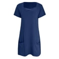 thumbnail image 4 of JIAYUE Women's Dress Short Sleeve Above Knee Casual Vacation Round Neck Solid Color For Travel With Leggings Comfortable Breathable Loose Fit Versatile Female Dresses, 4 of 5