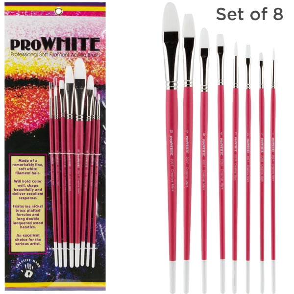 Creative Mark Pro White Professional Acrylic Paint Brush Value Pack Assorted Round, Bright, Flat