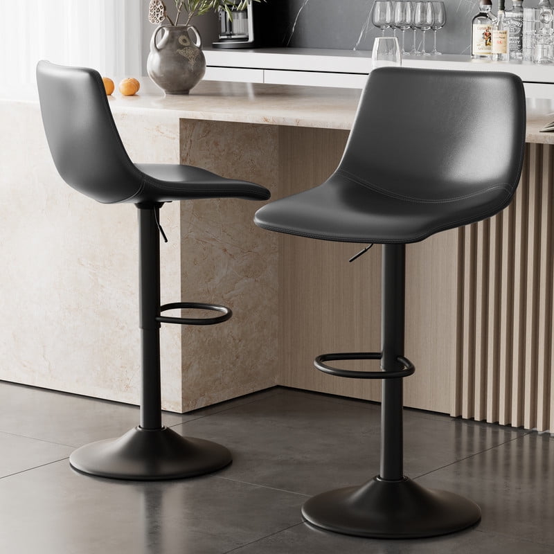 Hawsaiy Modern Swivel Bar Stools Set of 4, Adjustable Faux Leather Counter Height Chairs with Back for Kitchen Island, Dark Gray