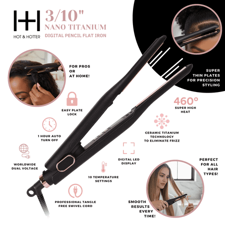 HOT & HOTTER NANO TITANIUM DIGITAL PENCIL FLAT IRON 3/10 INCH BLACK