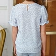 thumbnail image 3 of Inglocry Girls Summer Shirts Cute Puff Short Sleeve Tops Casual Crewneck Tee Blouse Floral Boho Summer Tops For Teens 5-14 Years Light Blue 5-6Y, 3 of 6