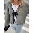 thumbnail image 3 of Suéteres Tipo Cárdigan con Lazo para Mujer, de Punto Grueso, con Mangas Largas Abullonadas, Modernos Abrigos para Otoño e Invierno. Gris XL, 3 of 5