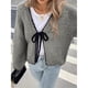 thumbnail image 3 of Suéteres Tipo Cárdigan con Lazo para Mujer, de Punto Grueso, con Mangas Largas Abullonadas, Modernos Abrigos para Otoño e Invierno. Gris XL, 3 of 5