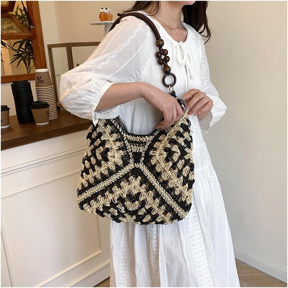 Summer Straw Hobo Bags for Women Boho Woven Mesh Beach Tote Bag Large Capacity Crochet Vacation Shoulder Handbag