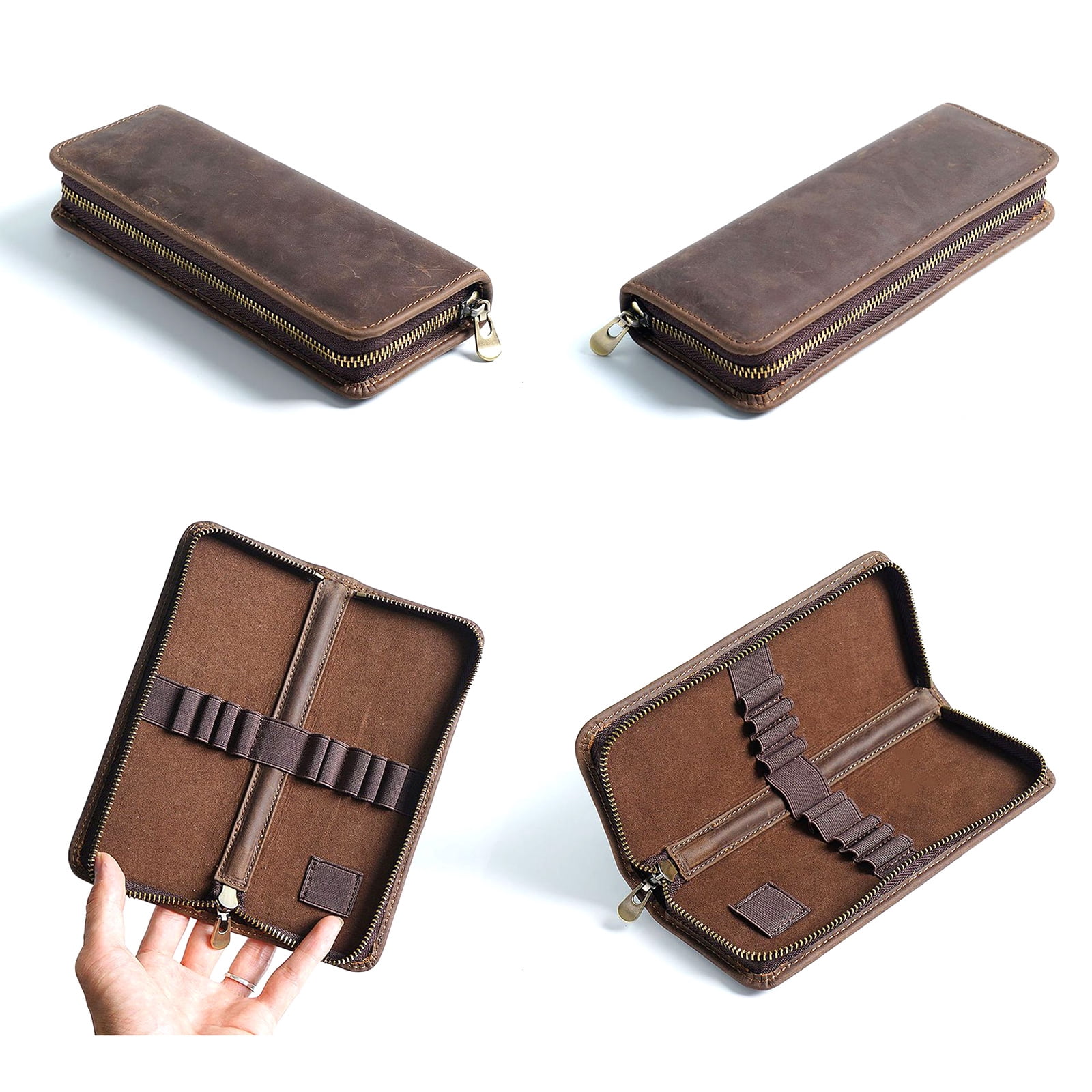 Leather Pen Pouches Leather Fountain Pen Case Elastic Pen Holder Slots 5-11 Pen Pencil for Women Men Professional