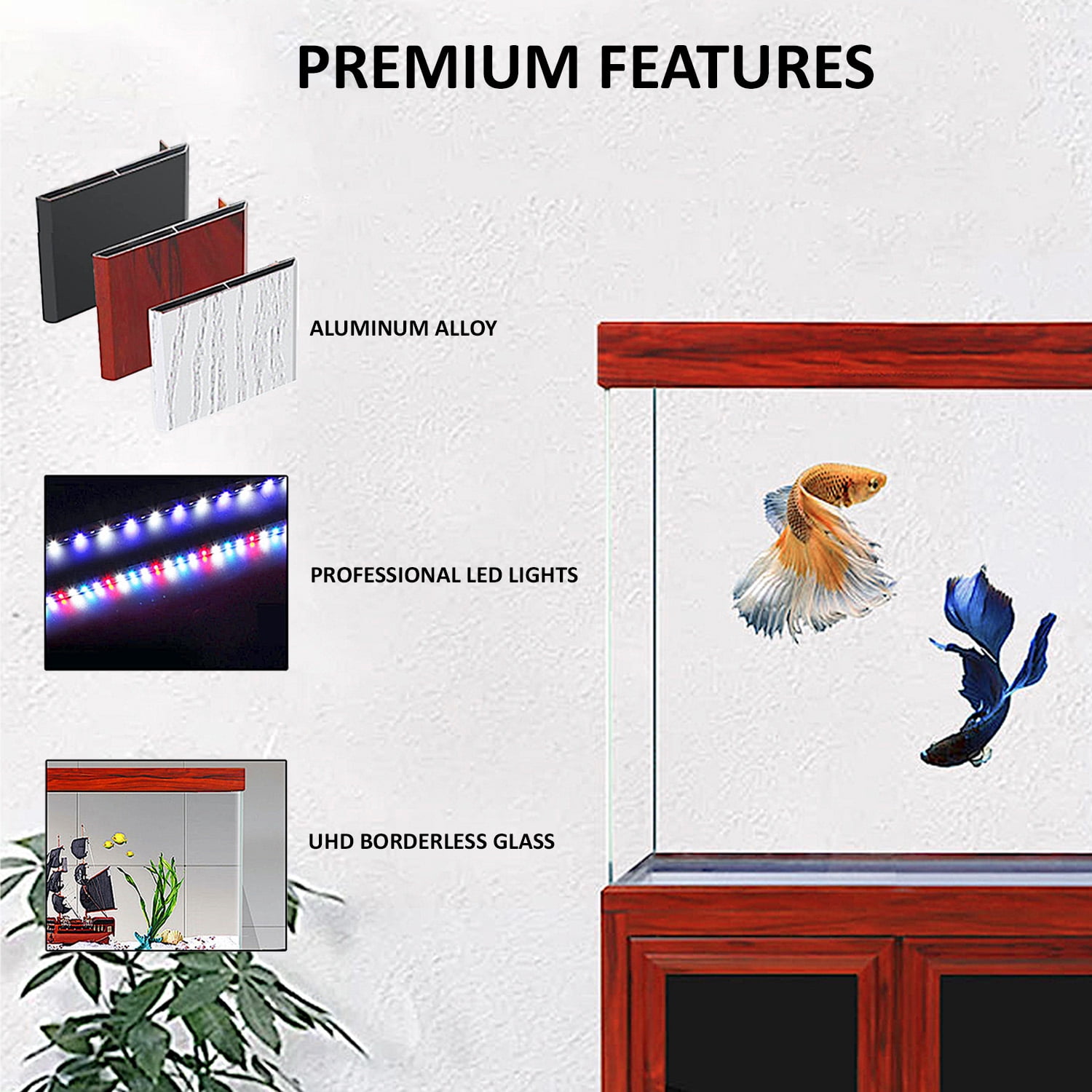 50 Gallon Redwood Tempered Glass Aluminum Fish Tank Aquarium