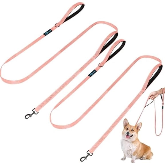 Eryueer Dog Leash for Small to Medium Dogs 6 ft x 0.6" with 3 Reflective Stitching and 2 Traffic Padded Handles Dog Lead/Rope, Pet Leash for Running Walking Training (Pink 2 Pack - 6 ft x 0.6 in)