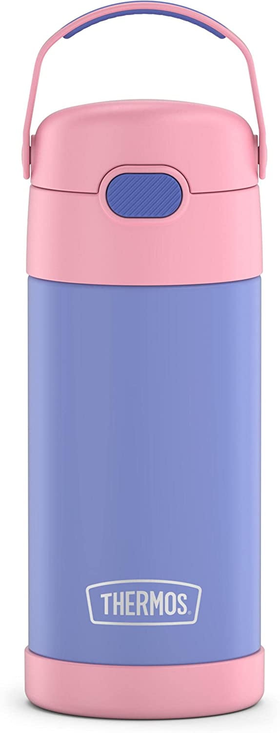 THERMOS FUNTAINER 12 Ounce Stainless Steel Vacuum Insulated Kids Straw Bottle, Purple/Pink