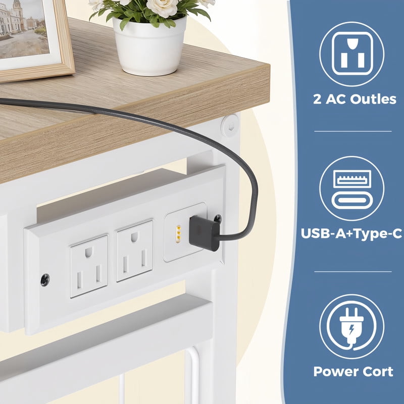 Kelno 6 Drawer Dresser with Hanging Rack LED Lights Charging Station Fabric Closet Organizer Storage Tower, Light Gray