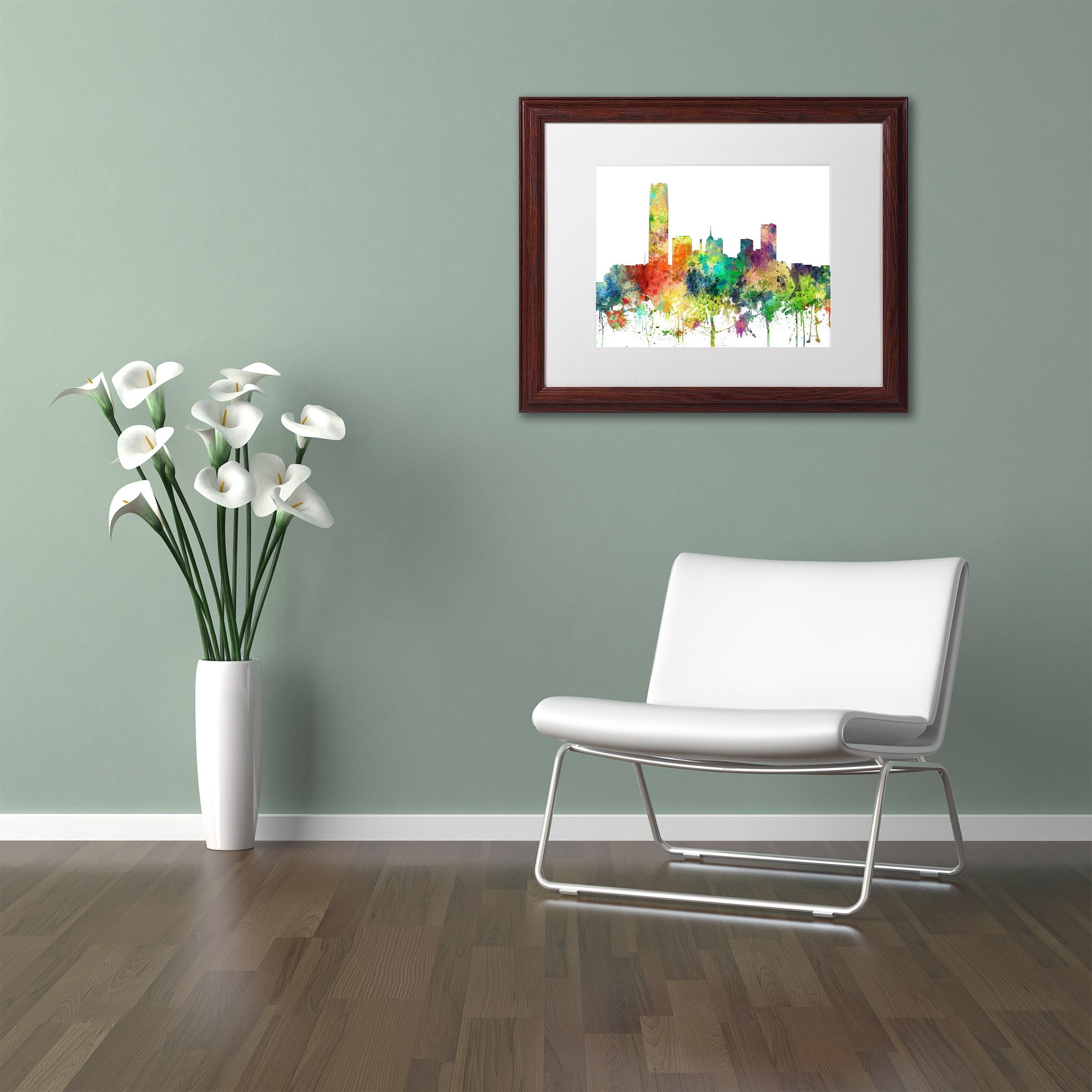 Trademark Fine Art "Oklahoma City Oklahoma Skyline SP" Canvas Art by Marlene Watson, White Matte, Wood Frame