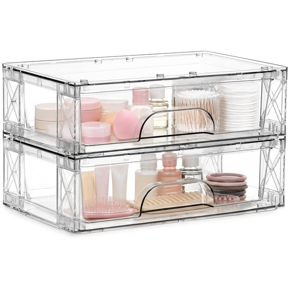 Stackable Plastic Undersink and Cabinet Storage Drawers, 2-Pack