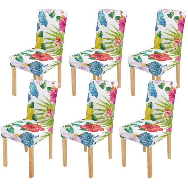 Funda Protectora para silla ABPHQTO Hojas de Palma Tropical Flores y Mariposas Juego de 6