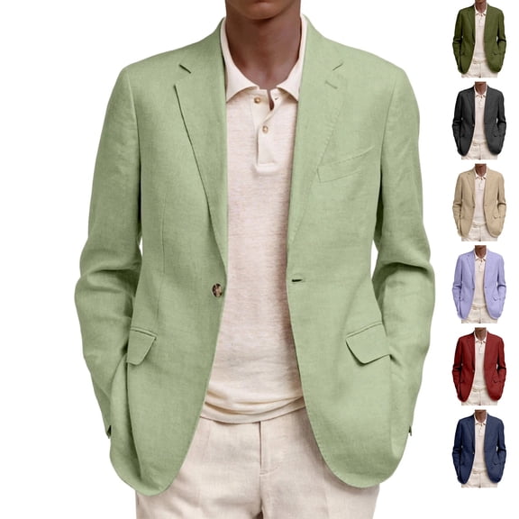 Dwelliawo Mens Blazer Button Business Casual Sports Coat Suit Dress Jacket Winter Fall Slim Fit Long Sleeve Jackets Light Green 3XL