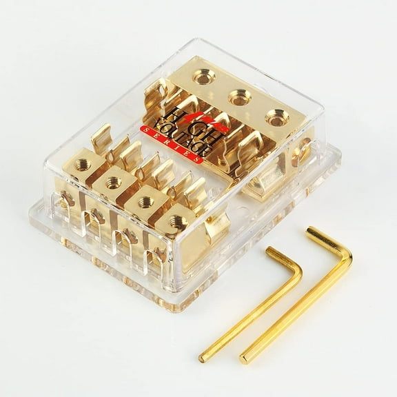 GOLD PLATED MONGOOSE 2-GANG AGU FUSE BLOCK THREE 4 GAUGE INPUT FOUR 8 GA OUTPUT