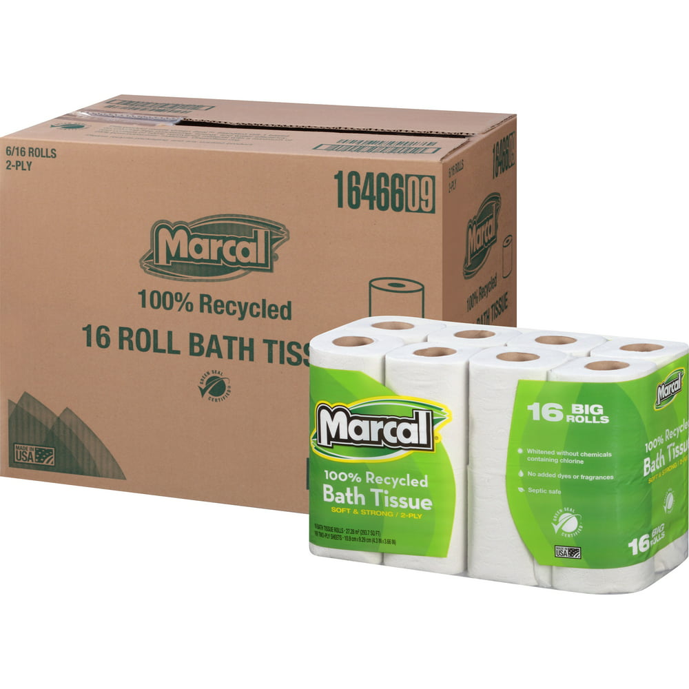 Marcal 100 Recycled TwoPly Toilet Paper, White, 96 Rolls/Carton MRC16466