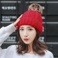 thumbnail image 2 of Fgnfyis Women's Knit Thicken Wool Solid Fashion Cap with Leather Label Winter Ear Protection Winter Hats for Women Red, 2 of 5