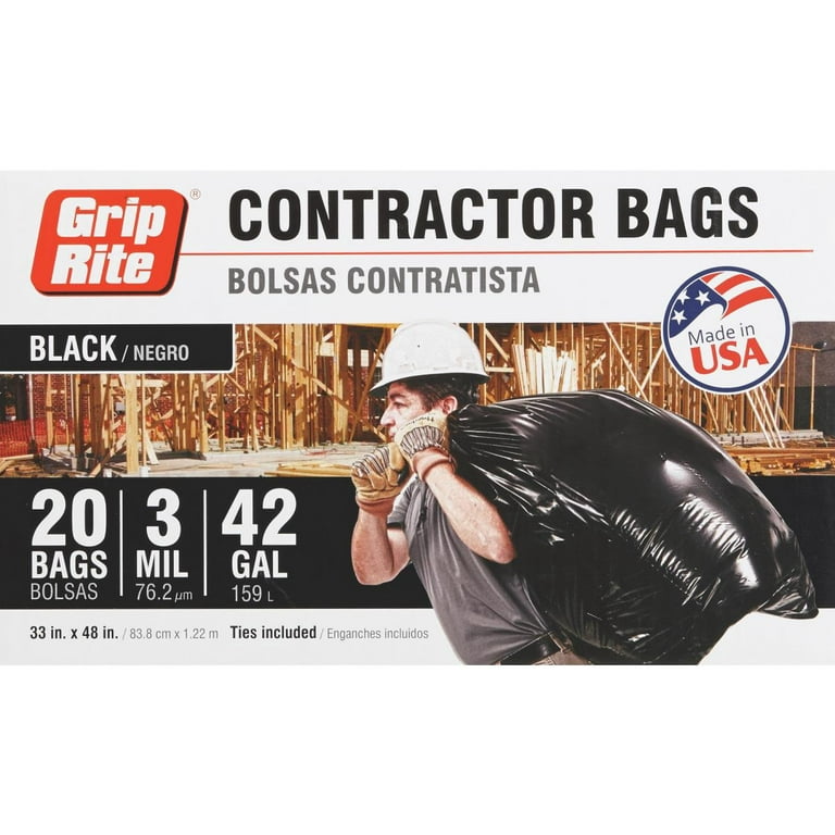 Grip Rite GRHDCBAG20 42 Gallon Heavy Duty Contractor Garbage Bags (20 per  Box)