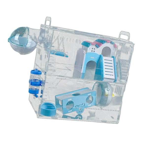 Jaula para hámster de 2 niveles con accesorios para sala de estar, Villa acrílica, transparente para jerbos enanos, hámsteres, ratones, mascotas