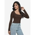 thumbnail image 5 of Women Crew Neck Knitted Crop Shirt Long Sleeve Low Cut Basic Solid Tee Sexy Cutout Blouse Top Streetwear, 5 of 6
