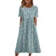 thumbnail image 1 of estampados Vestidos de verano Vestidos midi con cuello redondo plisados impresos Básicos Clásicos al aire libre Diario Manga corta Vestidos sueltos Azul claro / M, 1 of 5