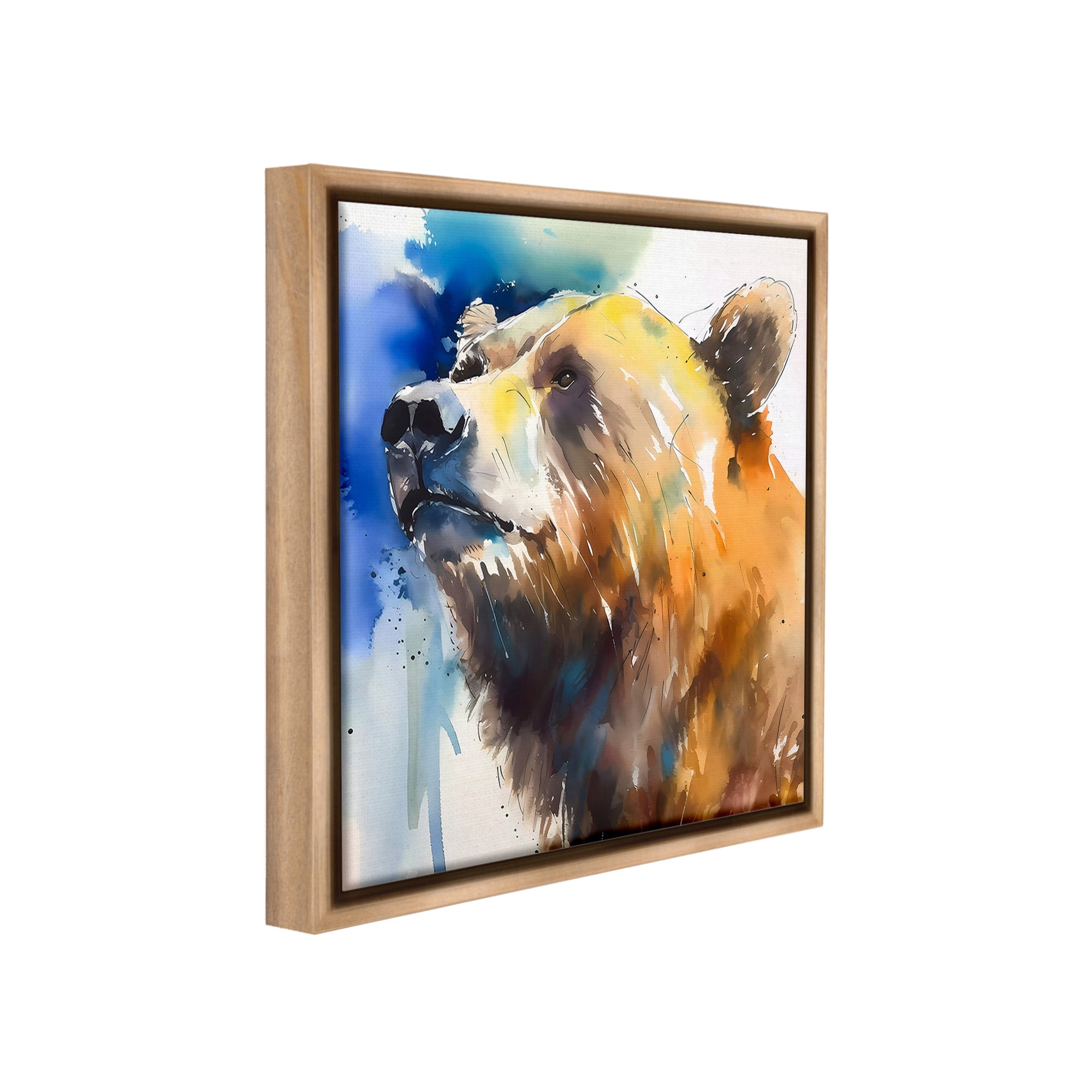 Stupell Industries Abstract Watercolor Bear Animals & Insects Painting Brown Floater Framed Canvas Art Print Wall Art, 25 x 25