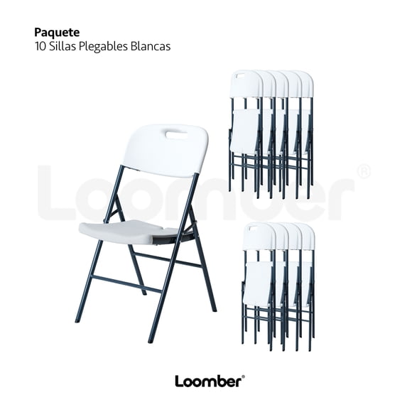 Sillas Plegables Blancas Paquete 10 piezas LOOMBER
