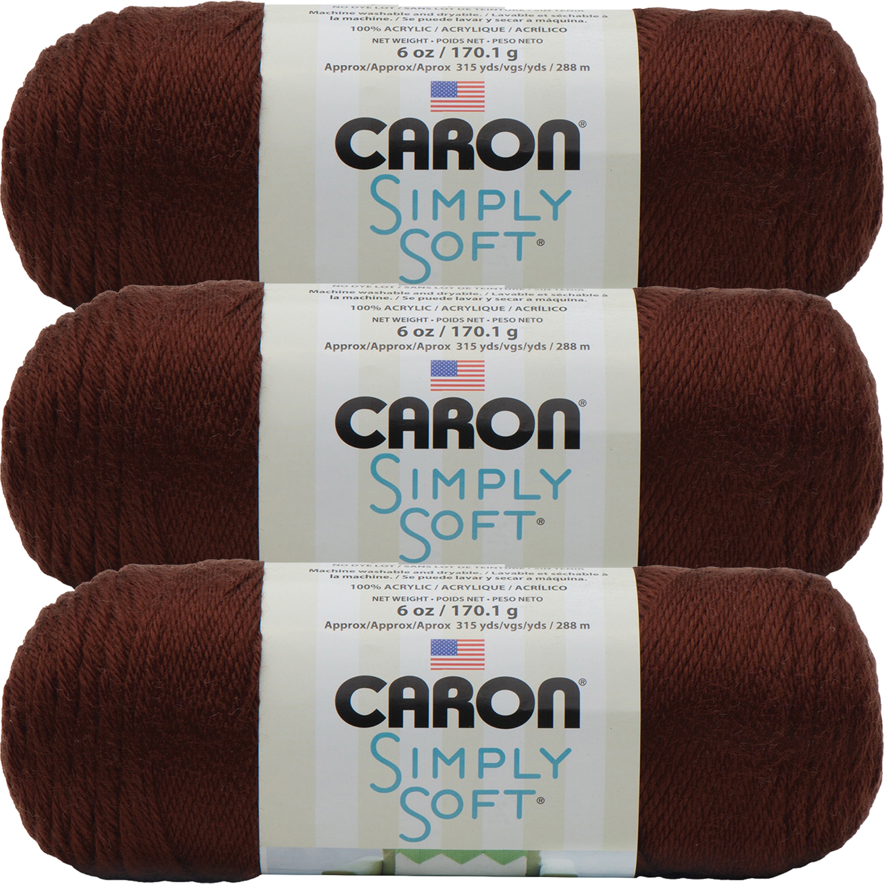 Caron Simply Soft Solids YarnChocolate, Multipack Of 3