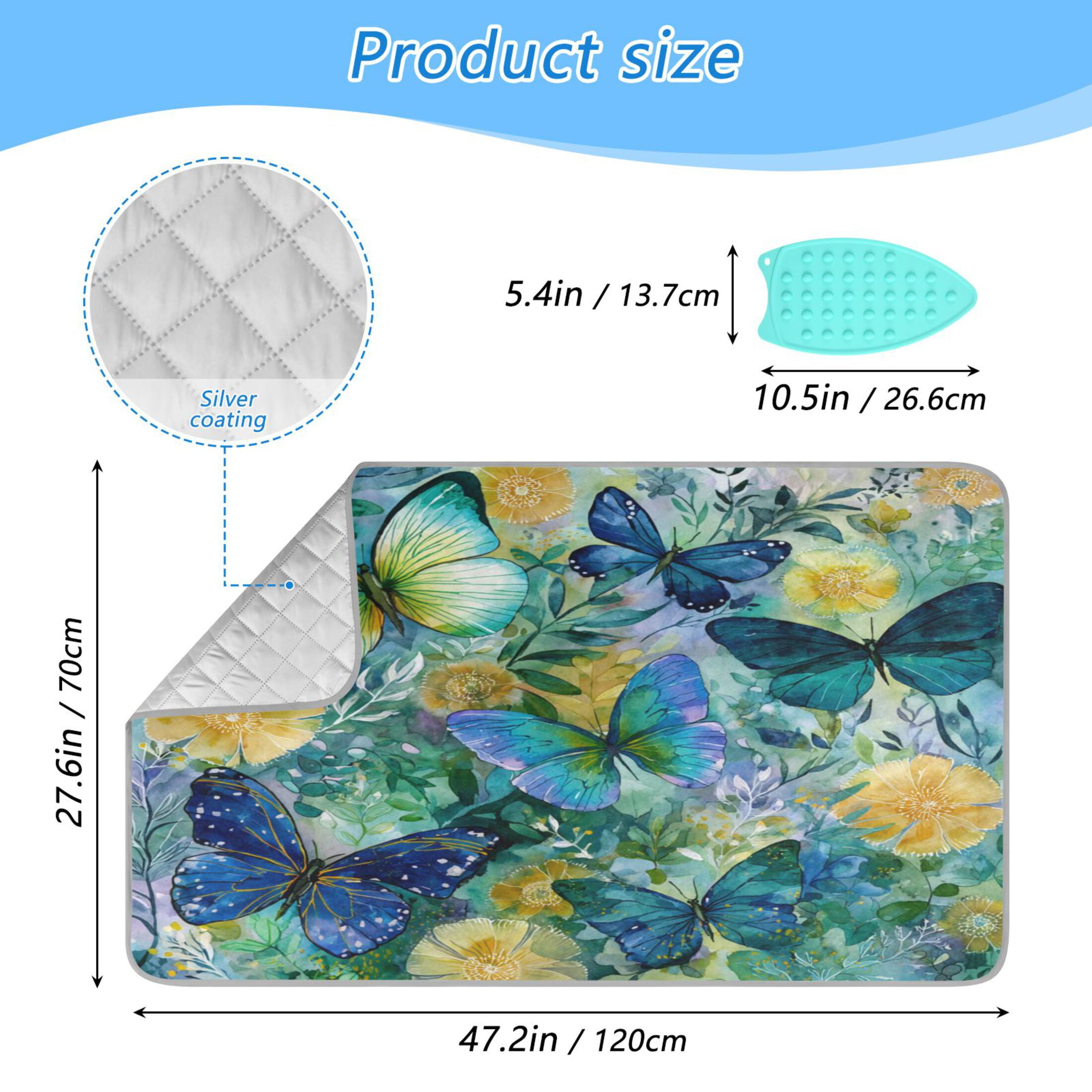 Wobogo Green Butterfly Ironing Mat Blanket Quilted Washer Dryer Heat Resistant Pad Foldable for Easy Storage