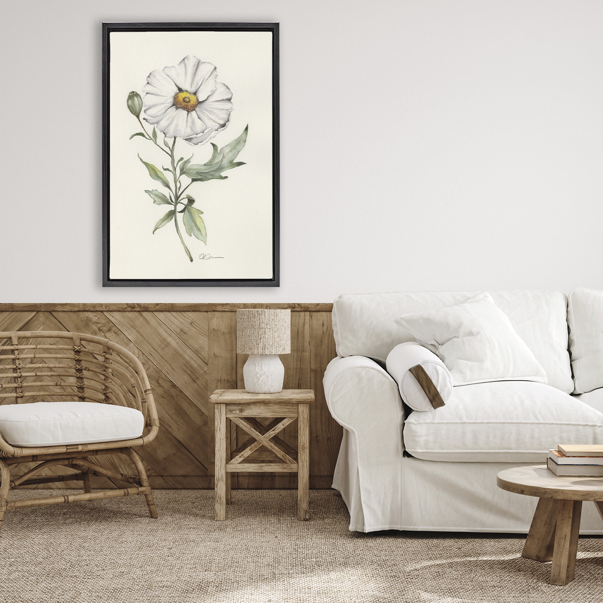 Stupell Industries Natural Wild Blossom Sprig Black Framed Floater Canvas Wall Art, design by Cady Driver