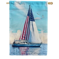 America Forever Patriotic Sailboat House Flag 28 x 40 inches Summer 4th of July American US Flag Lake Life Ocean Double Sided Seasonal Yard Outdoor Decorative Nautical House Flag