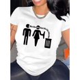 thumbnail image 1 of [Artistic Flair] Women's Casual Crew Neck Short-Sleeve T-Shirt with Unique Portrait Print, 100% Polyester Knit Fabric, Lightweight & Breathable, Semi-Sheer, White with Black Graphic Design, Spring/Su, 1 of 7