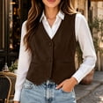 thumbnail image 4 of QIYAGBSA V Neck Button Up Vests for Women Sleeveless Fitted Waistcoat Layering Tops with Welt Pockets for Office Work Dressy Casual Fall, 4 of 9