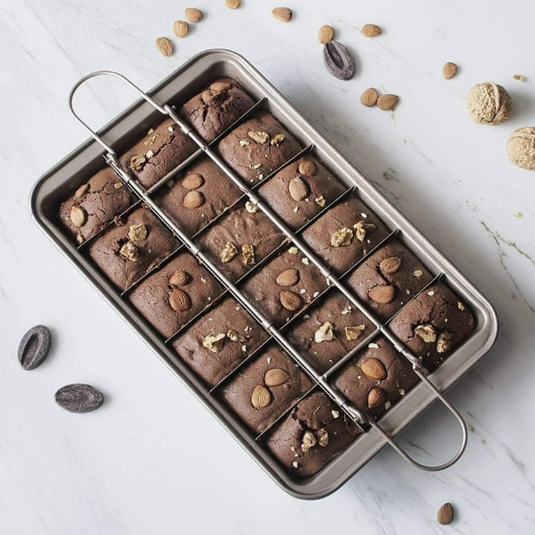Non Stick Brownie Pans with Dividers Baking Pan with Built-In Slicer 18  Pre-slice Brownie Baking Tray Square Small Brownie Pan for Chocolates  Candies
