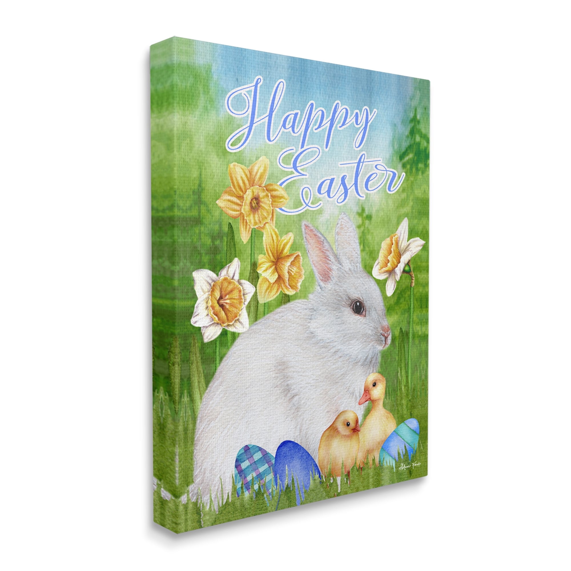 Stupell Industries Happy Easter Spring Bunny Rabbit Phrase Baby Chicks,30 x 40, Design by Sheri Hart