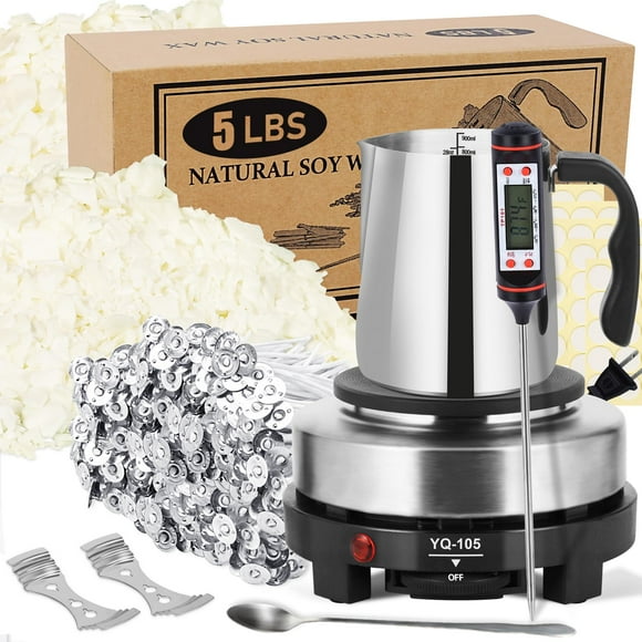 Kit para hacer velas SAEUYVB con fundidor de cera, 2,27 kg de cera de soja