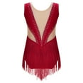 thumbnail image 4 of YONGHS Kids Girls Shiny Rhinestone Tassel Skating Dance Gymnastics Leotard Mesh Spliced Bodysuit Burgundy 8, 4 of 7