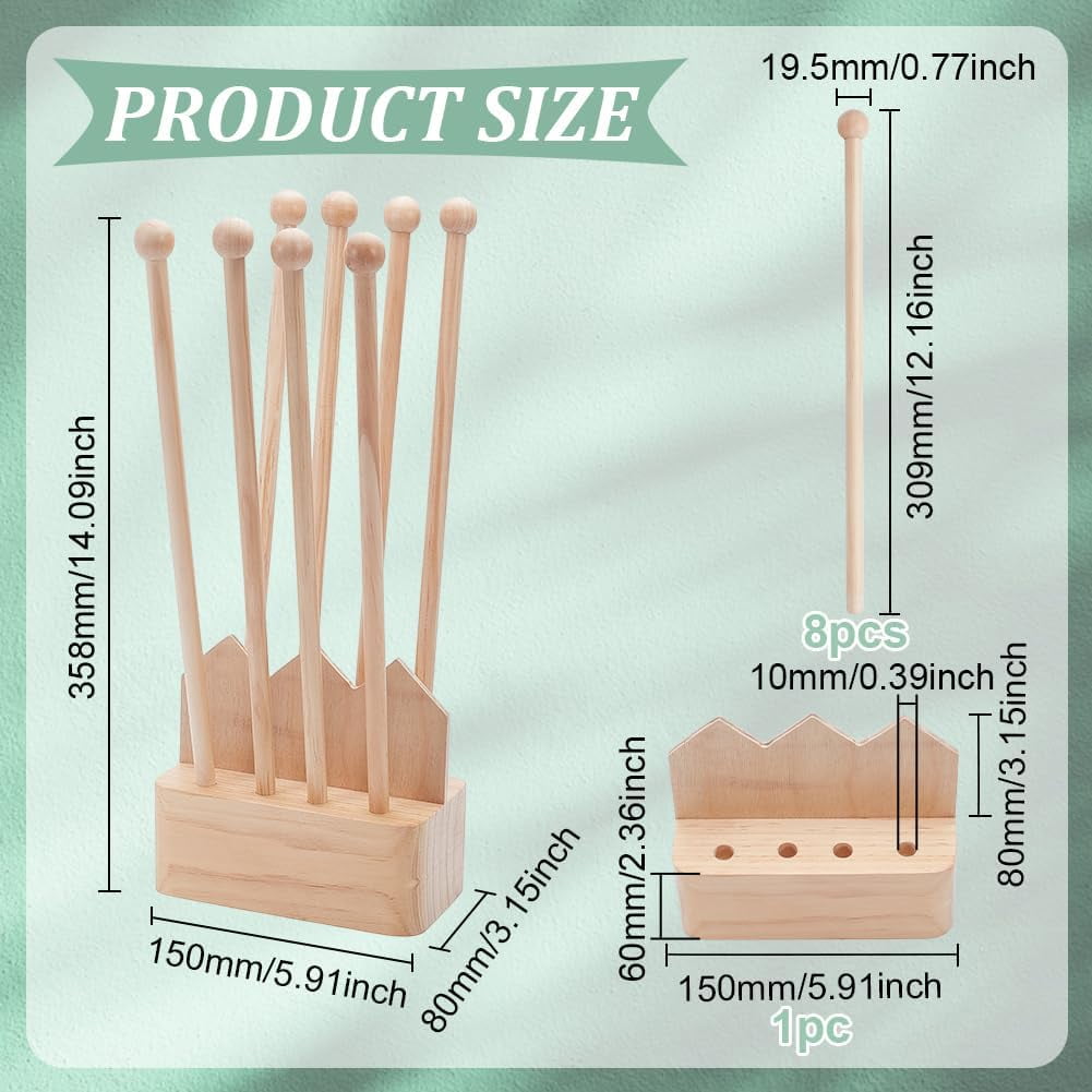 1 Set Plastic Bag Drying Rack Reusable Bag Cup Drainer Holder with 8 Sticks Pinewood Drying Rack for Drying Food Storage Bags Drinking Cups Bottles Dishcloths