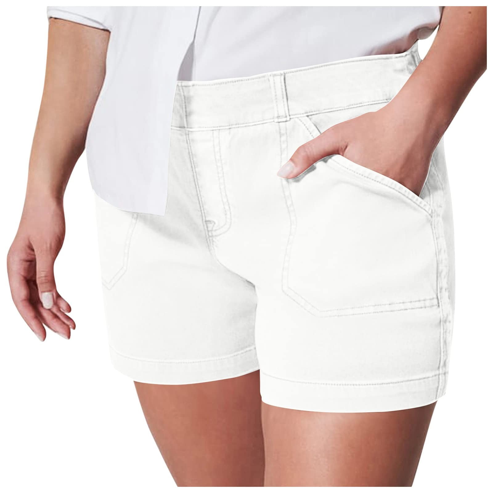 Denim Shorts for Women Cargos Straight Leg Solid Cargo Jean Shorts for