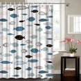 thumbnail image 3 of Fish Shower Curtain 72"x72" Ocean Geometric Blue Fish Shower Curtain Polyester Fabric Bathroom Decor, with Hooks, 3 of 6