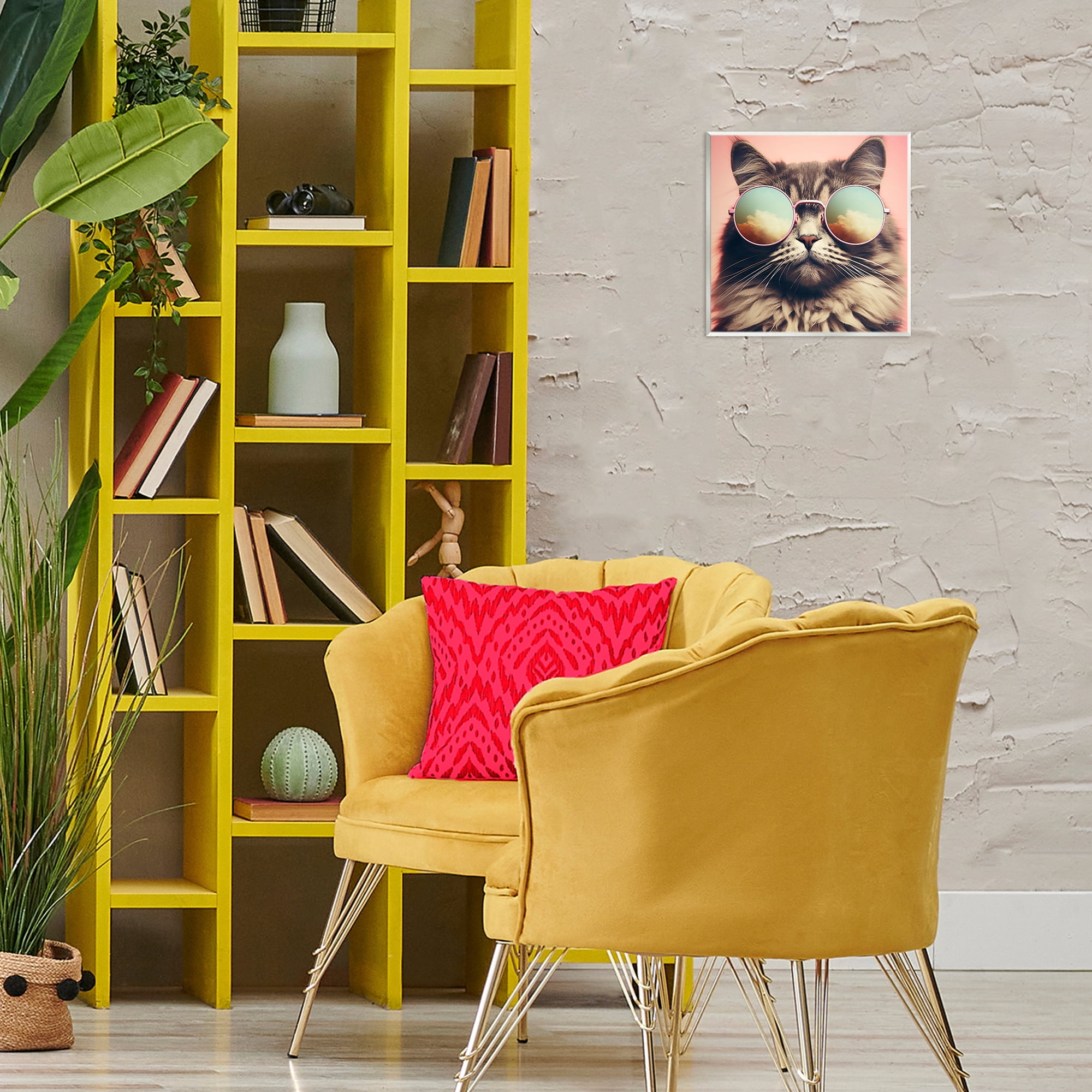 Stupell Industries Cat & Cloud Reflection Glasses Animals & Insects Painting Unframed Art Print Wall Art, 12 x 12