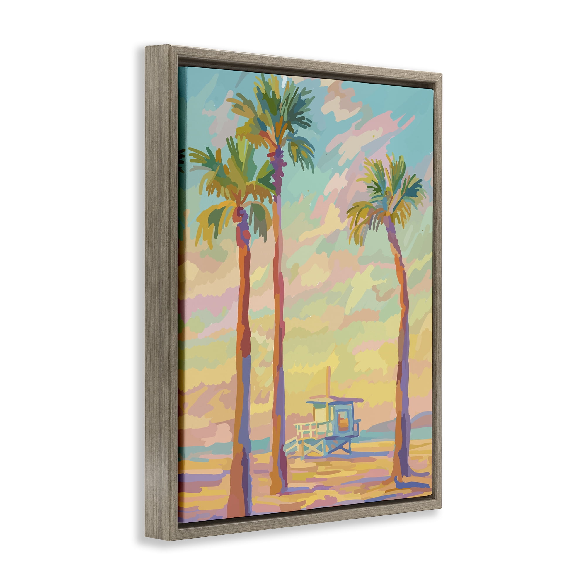 Stupell Industries Beachside Palms Abstraction Brown Framed Floater Canvas Wall Art, design by Amelia Noyes