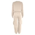 thumbnail image 4 of Women's 2 Piece Tracksuit Set Crewneck Cropped Long Sleeve Top High Waist Cargo Jogger Pants Elastic Waist Side Pockets Relaxed Comfortable Outfit for Workout Casual Daily Wear Beige_#47 S, 4 of 5