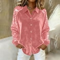 thumbnail image 2 of Women's Sparkly Tops Sequins Velvet Button Down Shirts Lapel Collared Dressy Party Outfits Long Sleeve Blouses (2XL, Pink), 2 of 6